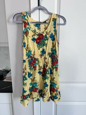 Ripe Yellow Floral Print Summer Dress Casual Flowing Lightweight Women’s Large